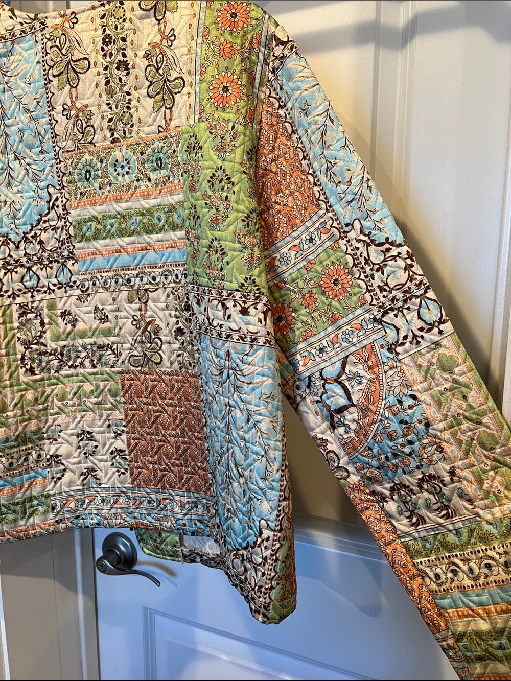 Quilted Patchwork Bomber Jacket in Multi Pastel — - Picture 5 of 10